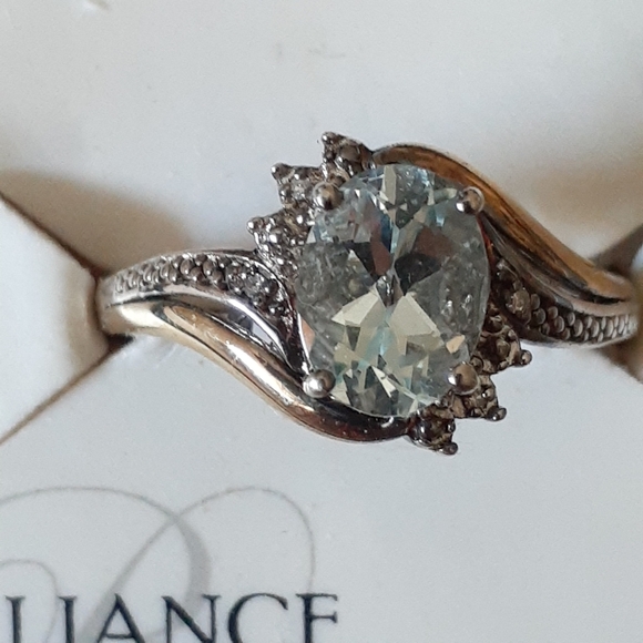 Brilliance Fine Jewelry 10k Gold And Sterling Silver Genuine Aquamarine Ring 7 - Picture 3 of 3
